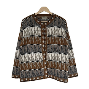 Estirpe Inca Geometric Pattern Brown Grey Peruvian Alpaca Knit Cardigan Button
